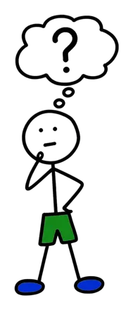 Ponder, a stick figure, with a question-mark thought bubble